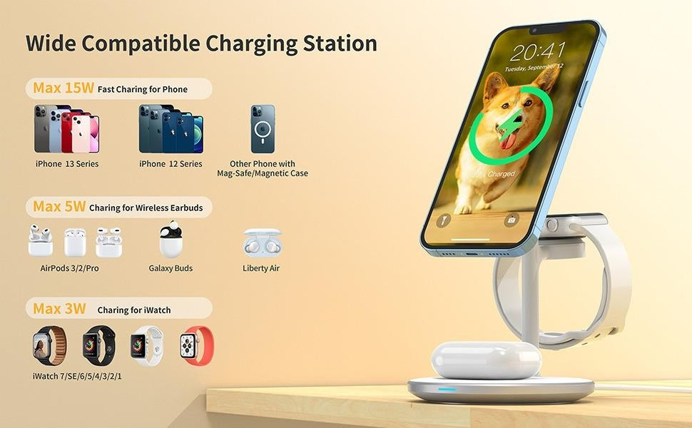 3-in-1 Magnetic Wireless Charging Dock for iPhone, Apple Watch, and AirPods