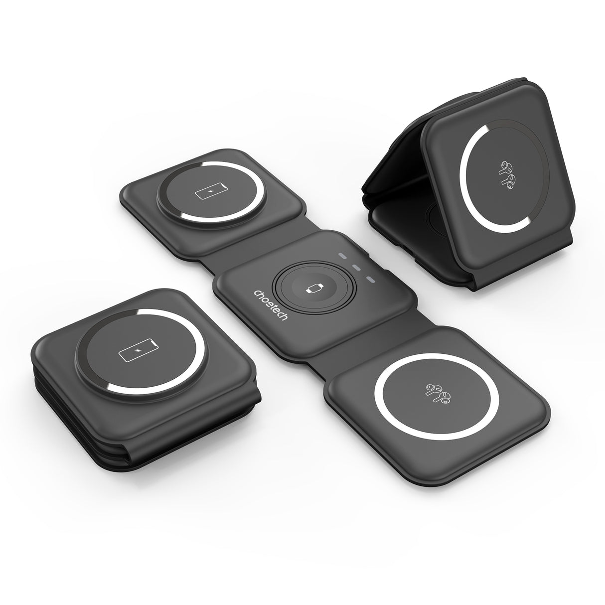 CHOETECH T588-F-BK 3-in-1 Foldable Fast Wireless Charging Station for iPhone, Watch, and AirPods