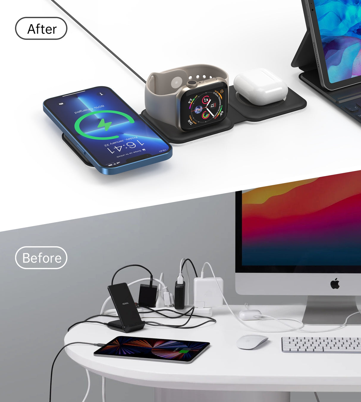 CHOETECH T588-F-BK 3-in-1 Foldable Fast Wireless Charging Station for iPhone, Watch, and AirPods