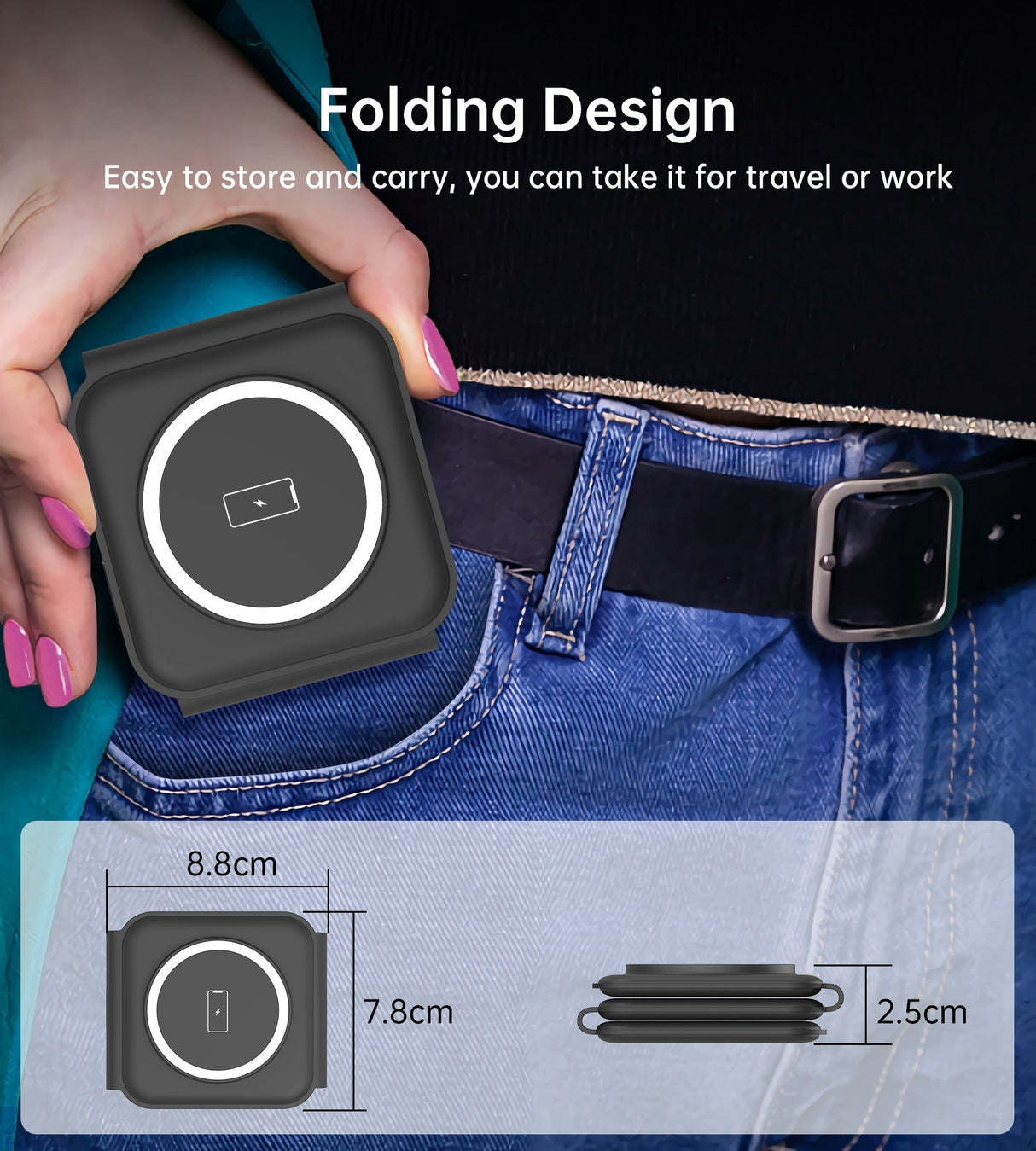 CHOETECH T588-F-BK 3-in-1 Foldable Fast Wireless Charging Station for iPhone, Watch, and AirPods