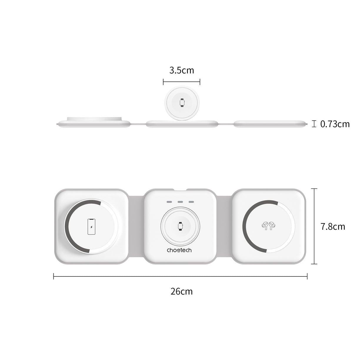CHOETECH 3-in-1 Foldable Fast Wireless Charger for iPhone, Apple Watch, and AirPods