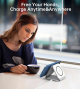 CHOETECH 3-in-1 Foldable Fast Wireless Charger for iPhone, Apple Watch, and AirPods - Close-Up Angle