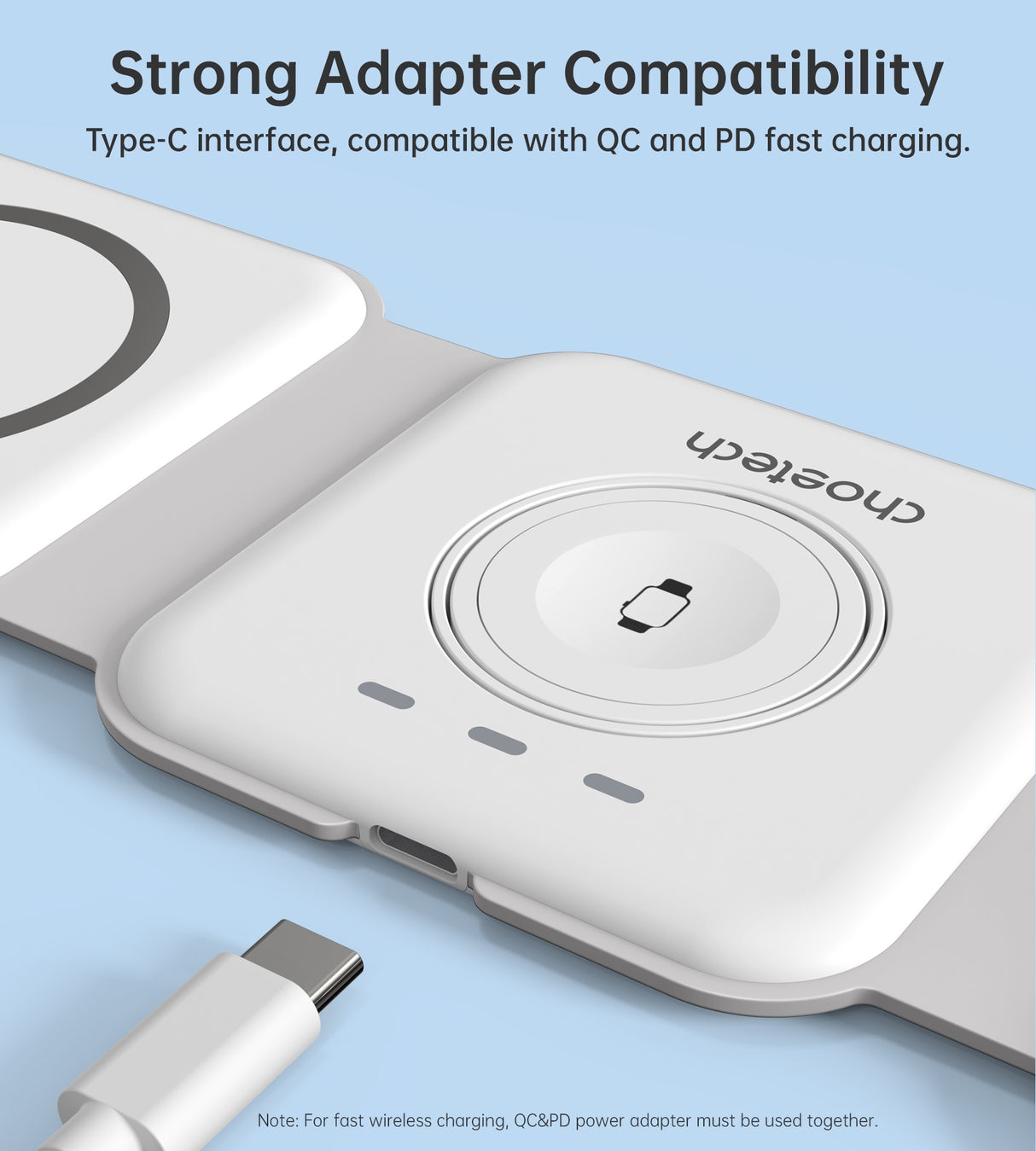 CHOETECH 3-in-1 Foldable Fast Wireless Charger for iPhone, Apple Watch, and AirPods