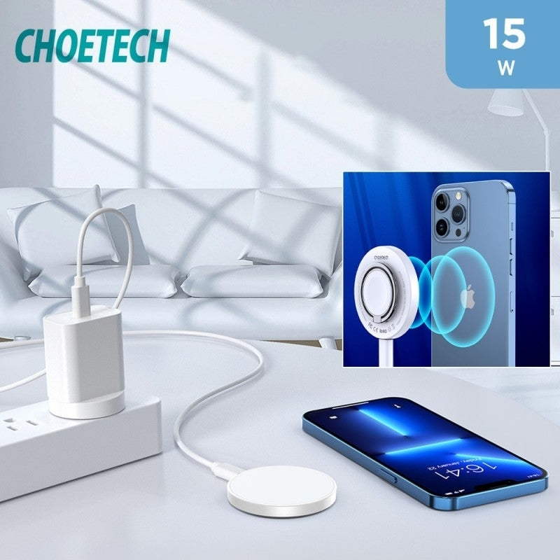 CHOETECH T603-F 2-in-1 Magnetic Wireless Charger with Ring Holder for iPhone, AirPods, and Apple Watch - 15W Fast Charging