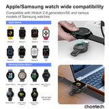 CHOETECH T606-F USB-A +USB-C Magnetic Charger for Samsung & Apple Watch - Side View