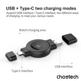 CHOETECH T606-F USB-A +USB-C Magnetic Charger for Samsung & Apple Watch - Top-Down View