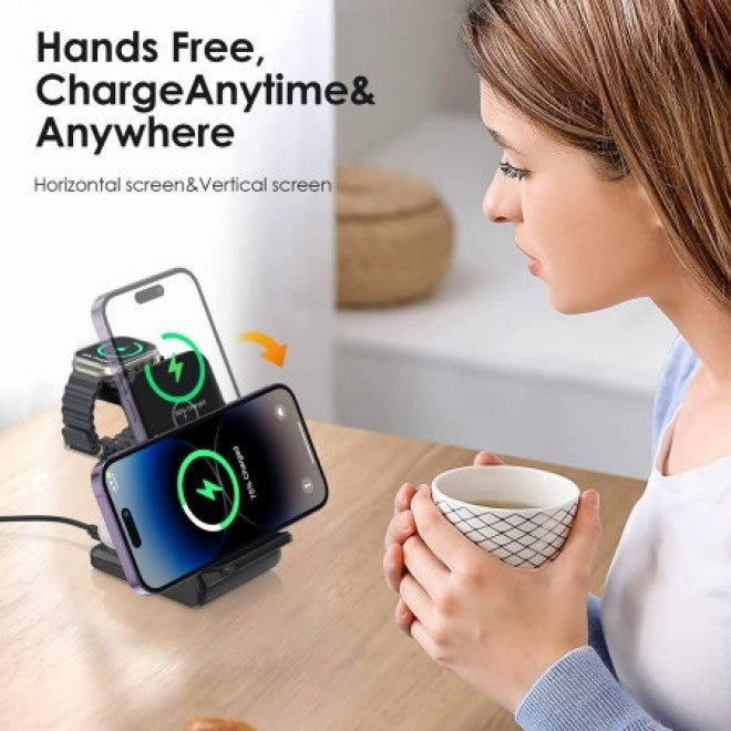 CHOETECH T608-F 15W 4-in-1 Wireless Charging Station for Apple and Samsung Watches (Black)