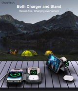 CHOETECH 3-in-1 Magnetic Foldable Wireless Charger - Black with LED Indicator