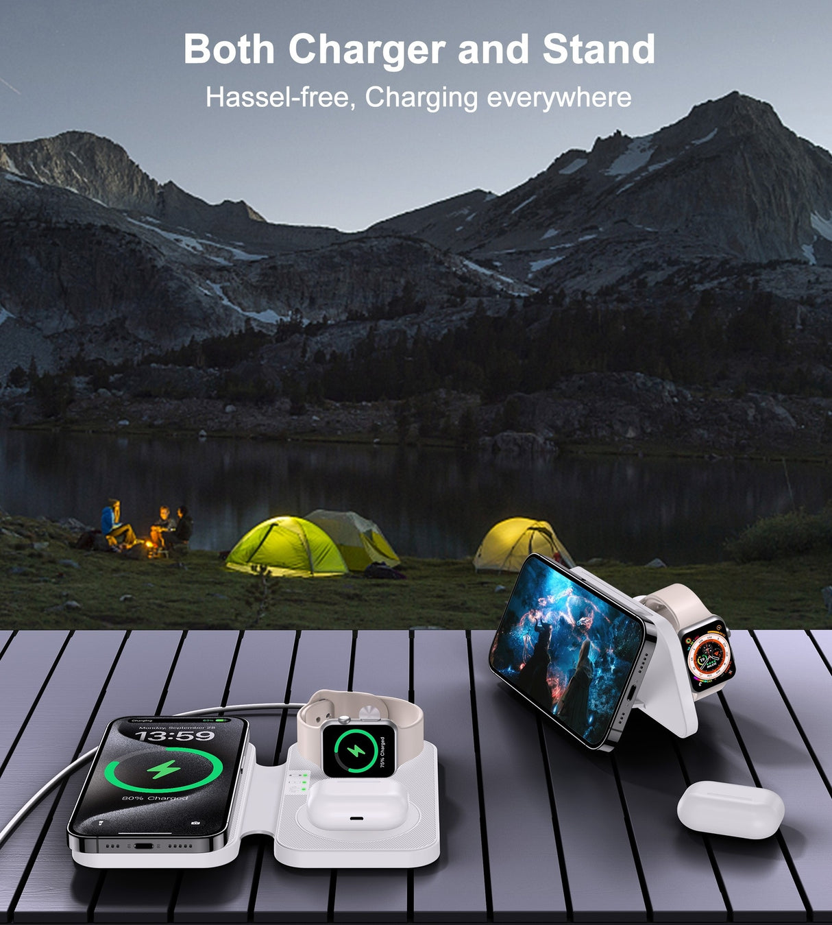 CHOETECH T616-F-WH 3-in-1 Magnetic Wireless Charger - Foldable Design in White