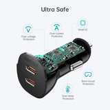 CHOETECH TC0008-BK Dual USB-C 36W Car Charger Adapter Black - Top-Down View