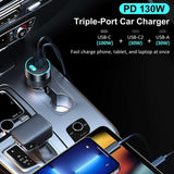 CHOETECH TC0011 130W 3 Ports (Dual USB-C Port PD3.0 + USB-A Port) Fast Car Charger - Side View