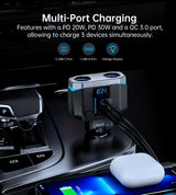 CHOETECH TC0020 45W 2 Sockets + 2x USB-C + 1x USB-A Cigarette Lighter Splitter - Side View