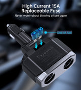CHOETECH TC0020 45W 2 Sockets + 2x USB-C + 1x USB-A Cigarette Lighter Splitter - Rear View