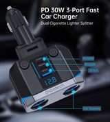 CHOETECH TC0020 45W 2 Sockets + 2x USB-C + 1x USB-A Cigarette Lighter Splitter - Extra Image