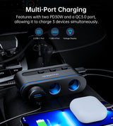 CHOETECH TC0021 3 Sockets 2C+1A Cigarette Lighter Splitter Black