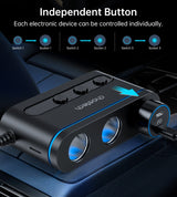 CHOETECH TC0021 3 Sockets 2C+1A Cigarette Lighter Splitter Black