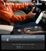 CHOETECH TC0030 65W 3-Port Fast Car Charger with 3.3ft Type-C Stretchable Cable - Top-Down View
