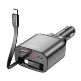CHOETECH TC0033 105W USB-C+USB-A Fast car charger with Stretchable USB-C + Lightning cables - Front View