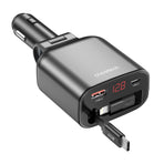 CHOETECH TC0033 105W USB-C+USB-A Fast car charger with Stretchable USB-C + Lightning cables