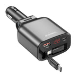 CHOETECH TC0033 105W USB-C+USB-A Fast car charger with Stretchable USB-C + Lightning cables - Side View