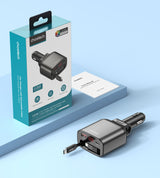 CHOETECH TC0033 105W USB-C+USB-A Fast car charger with Stretchable USB-C + Lightning cables - Top-Down View