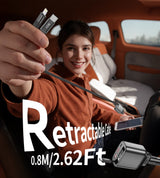 CHOETECH TC0033 105W USB-C+USB-A Fast car charger with Stretchable USB-C + Lightning cables - Rear View
