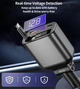 CHOETECH TC0033 105W USB-C+USB-A Fast car charger with Stretchable USB-C + Lightning cables - Close-Up Angle