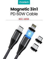 CHOETECH 60W 1M USB-C to C Cable with 3 Interchangeable Connectors - Front View