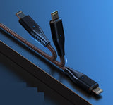 CHOETECH 60W 1M USB-C to C Cable with 3 Interchangeable Connectors - Low Angle