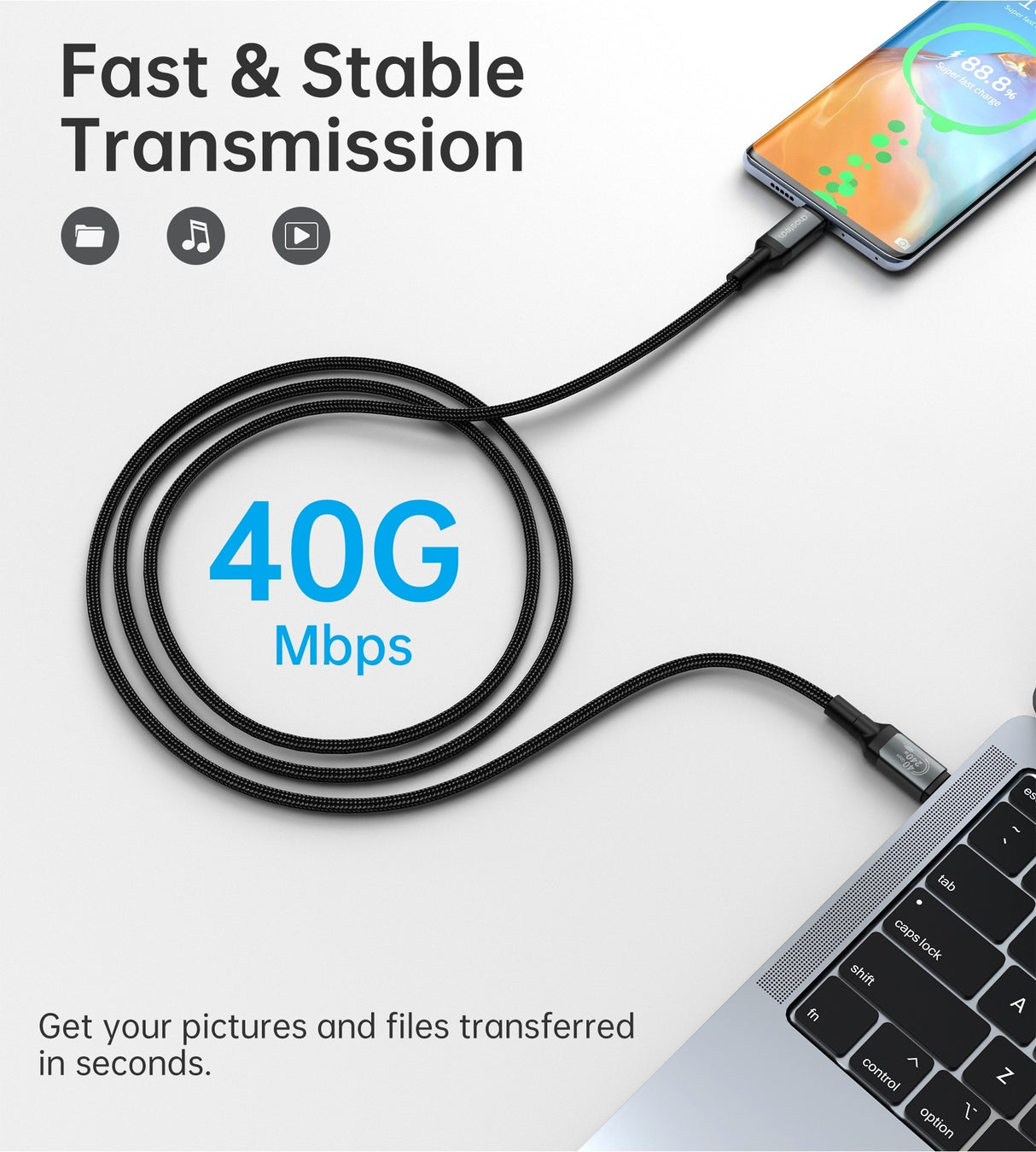 CHOETECH 240W Super Fast USB-C Gen3 Cable - 1.2M, Compatible with MacBook & More