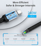 CHOETECH 240W Super Fast USB-C Gen3 Cable - 1.2M, Compatible with MacBook & More