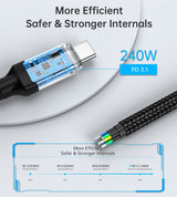 CHOETECH 240W Super Fast USB-C Gen3 Cable - 1.2M, Compatible with MacBook & More - Close-Up Angle