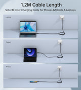 CHOETECH 240W Super Fast USB-C Gen3 Cable - 1.2M, Compatible with MacBook & More - Low Angle
