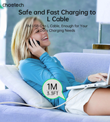 CHOETECH XCL-0002 Silicone USB-C to L Cable 1m White - Close-Up Angle