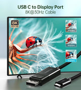 CHOETECH XCP-1803 USB-C To DisplayPort Cable 8K@30Hz 1.8M Two-Way - Top-Down View