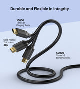 CHOETECH XHH-TP20 8K HDMI 2.1 Cable 8K@60Hz 48Gbps 2M Braided Cable - Black - Side View