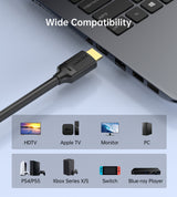 CHOETECH XHH-TP20 8K HDMI 2.1 Cable 8K@60Hz 48Gbps 2M Braided Cable - Black - 45-Degree Angle