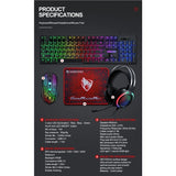 T-Wolf TF400 4-pcs Rainbow Keyboard/Mouse/Headphone/Mouse Pad Kit Set - Close-Up Angle