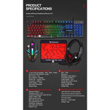 T-Wolf TF800 RGB 4-pcs Gaming Keyboard/Mouse/Headphone/Mouse Pad Kit Set - Low Angle