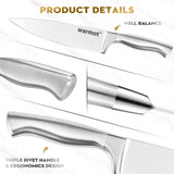 Warmot 5-Piece Ultra Sharp High Carbon Stainless Steel Chefs Kitchen Knife Set with Gift Box (750C) - Side View