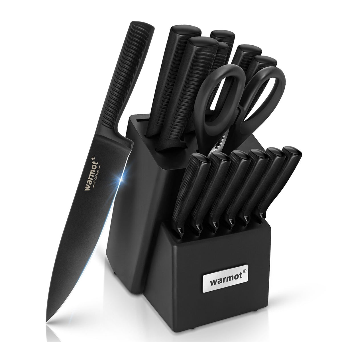 15-Piece Professional German Stainless Steel Knife Set with Built-in Sharpener Block