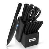 15-Piece Professional German Stainless Steel Knife Set with Built-in Sharpener Block
