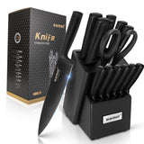 15-Piece Professional German Stainless Steel Knife Set with Built-in Sharpener Block - Top-Down View