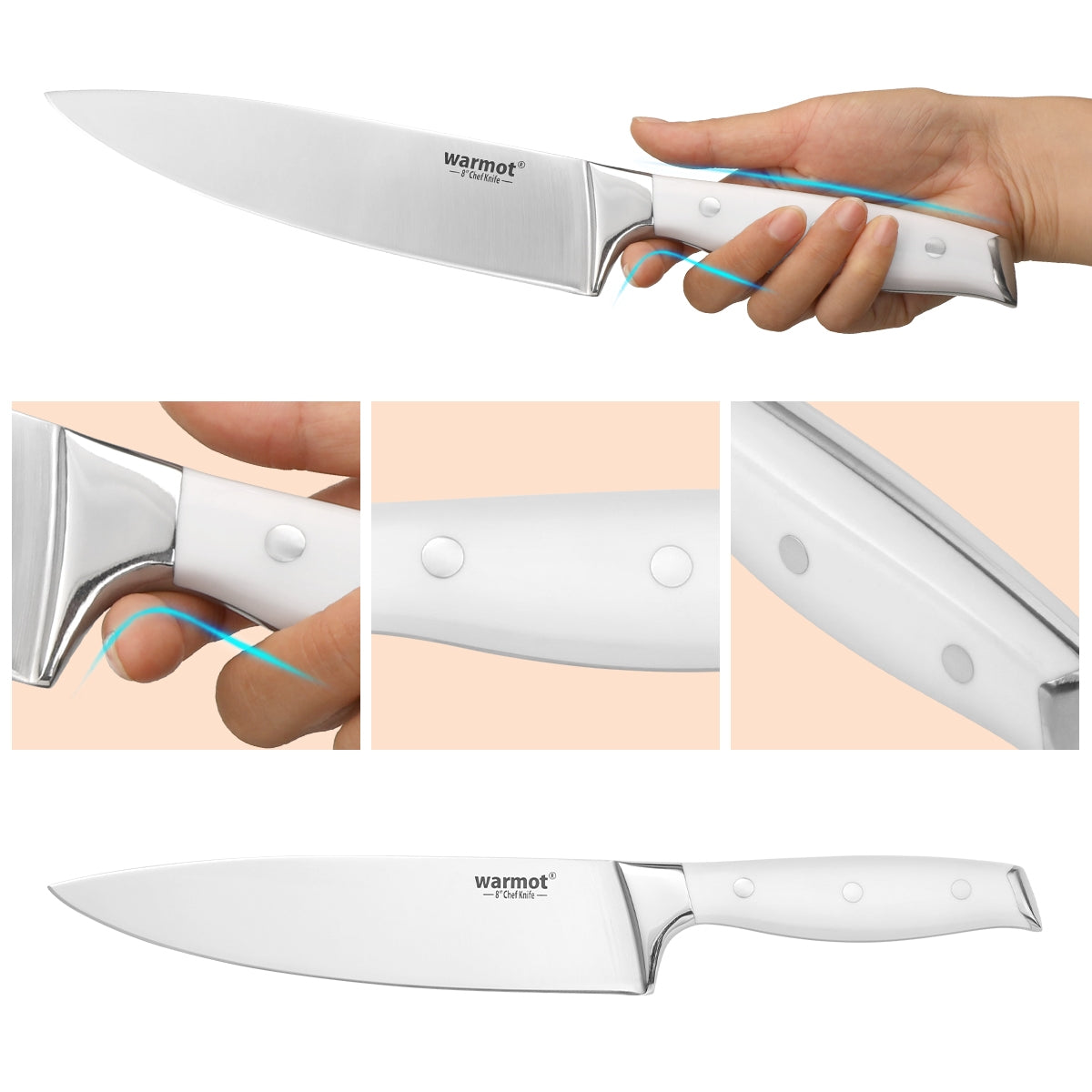 Warmot Professional 3-Piece Chef Knife Set with Gift Box (888-3) - Ultra Sharp German Steel Knives