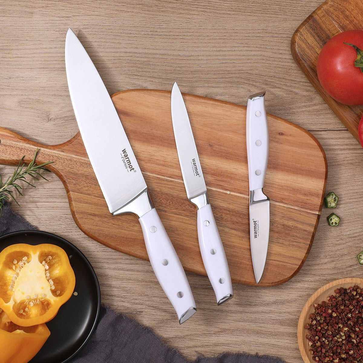 Warmot Professional 3-Piece Chef Knife Set with Gift Box (888-3) - Ultra Sharp German Steel Knives