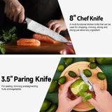 Warmot Premium 3-Piece High Carbon Stainless Steel Kitchen Knife Set with Ergonomic Handle and Gift Box - Low Angle