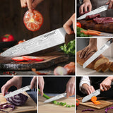 Warmot Complete 7-Piece High Carbon Stainless Steel Chef's Knife Set with Ergonomic Handles and Gift Box - Close-Up Angle