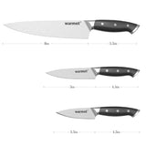 Warmot Professional 3-Piece High Carbon Stainless Steel Chef Knife Set with Elegant Gift Box - Front View