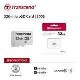 TRANSCEND TS32GUSD300S 32GB UHS-I U1 microSD w/o Adapter  (microSDHC I, C10, U1) - Side View
