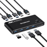Simplecom KM420 HDMI KVM Switch with 4K@60Hz Support and 4-Port USB 3.0 Hub - Front View